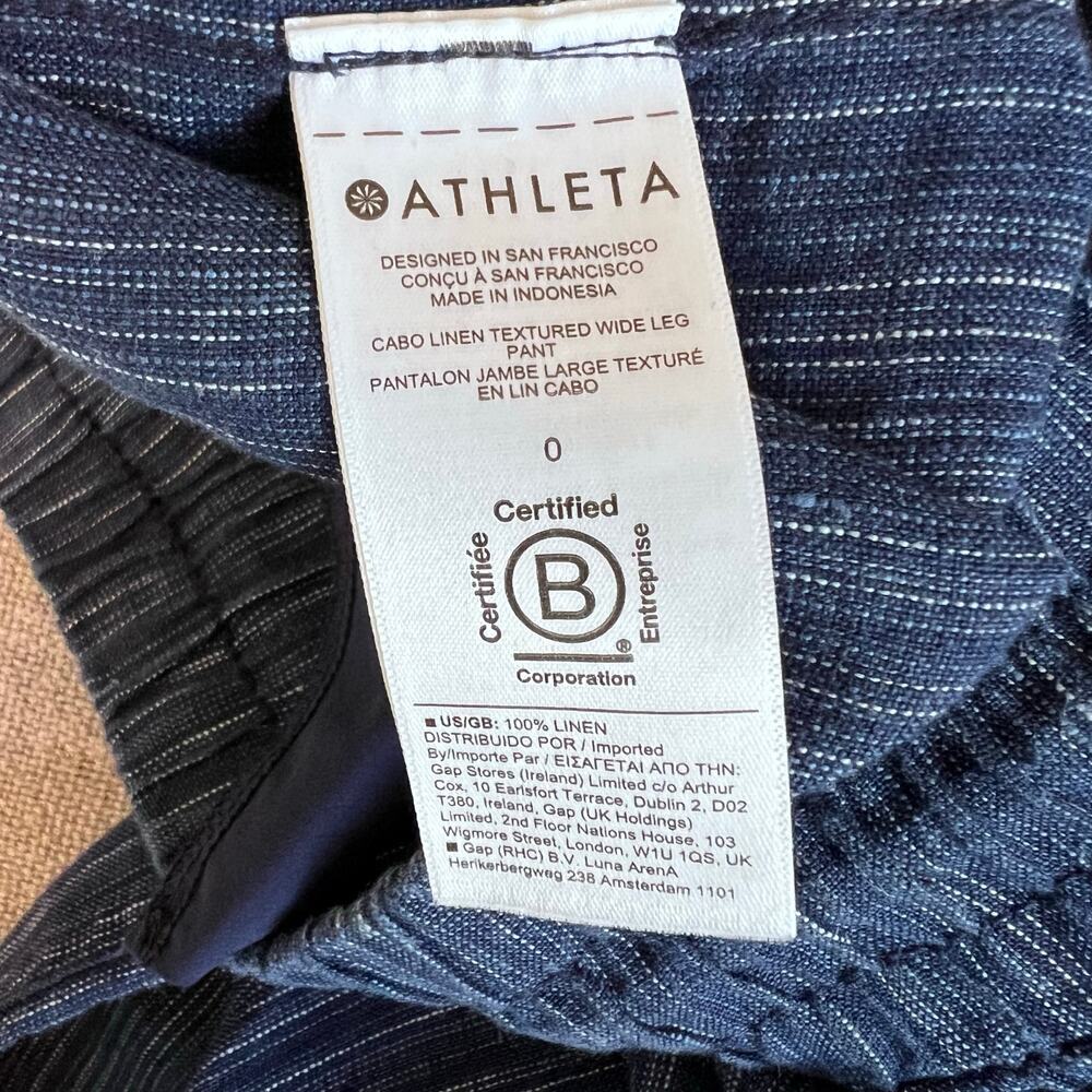 ATHLETA the Cabo Linen Textured Wide Leg Pant in Blue 100% Linen Women's Size 0 - Picture 15 of 15